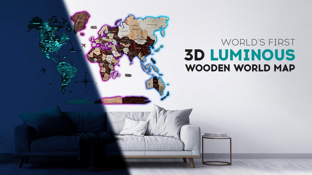 The First 3D Luminous Colored Wooden World Map