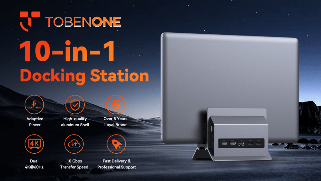 TobenONE 10-in-1 Adaptive Vertical USB C Docking Station