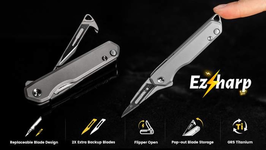 Ezsharp Titanium Folding Knife w/ Quick Relase Backup Blades
