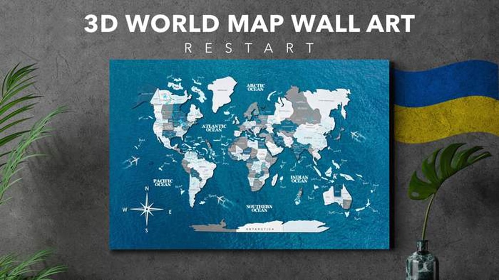 3D Wooden World Map on a Board – Support Ukraine