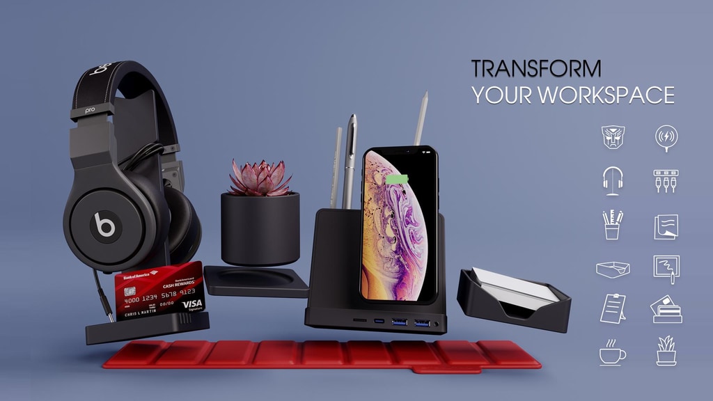Transformer Desk Organizer with Wireless Charger & USB hub