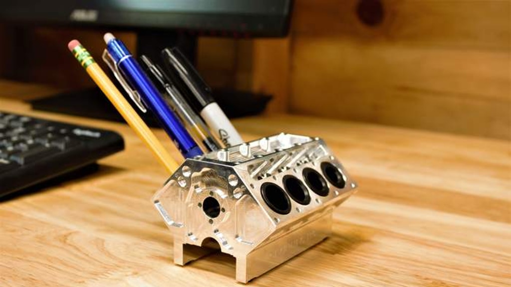 CNC Machined V8 Aluminum Engine Block Pen Holder
