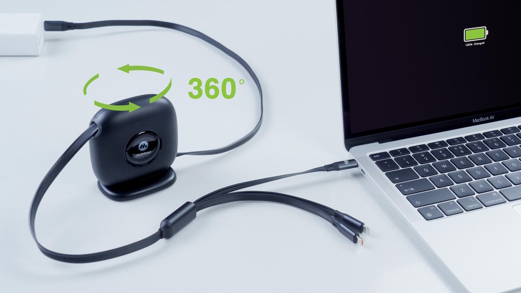 100W 3-in-1 Retractable & 360° Rotating Fast Charging Cable