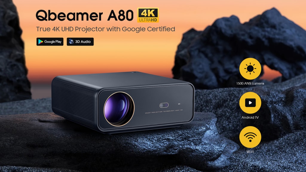 Qbeamer A80: True 4K UHD Projector with Google Certified