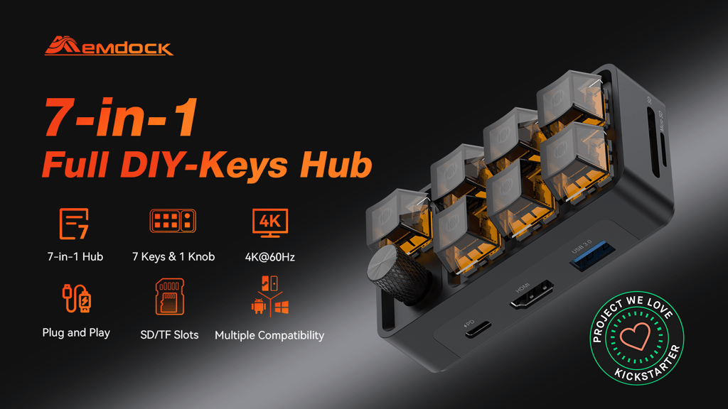 Memdock G2 True Customizable-Keys 7-in-1 Hub for Easy Access