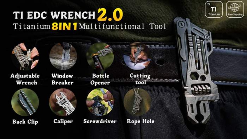 TI EDC WRENCH 2.0 —Titanium Multifunctional Pocket Gadget