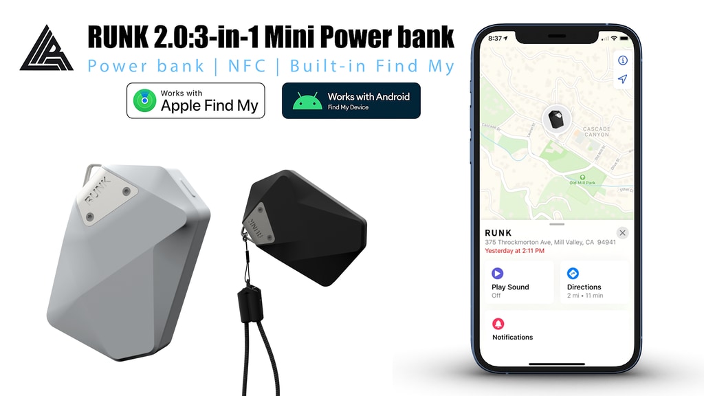 RUNK2.0：Mini Power bank|Find My|NFC|3-IN-1