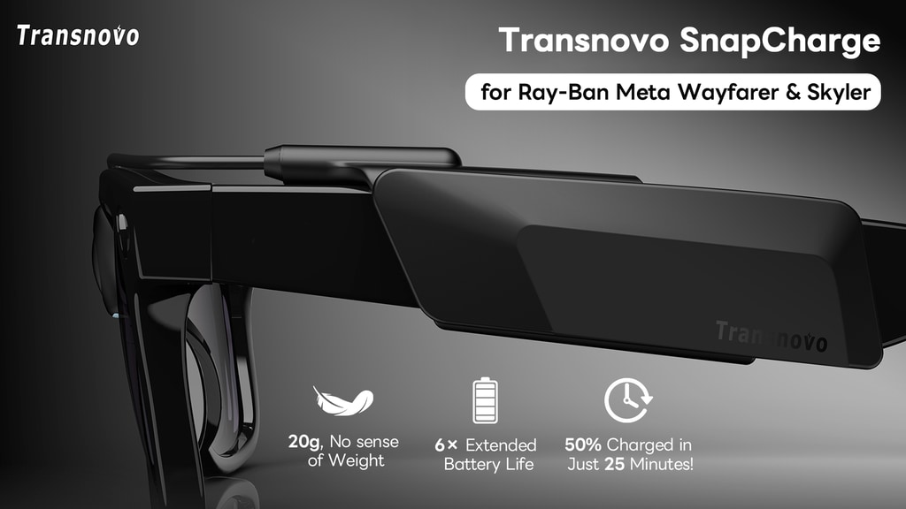 Transnovo: 1st Snap-On Portable Charger for Ray-Ban Glasses