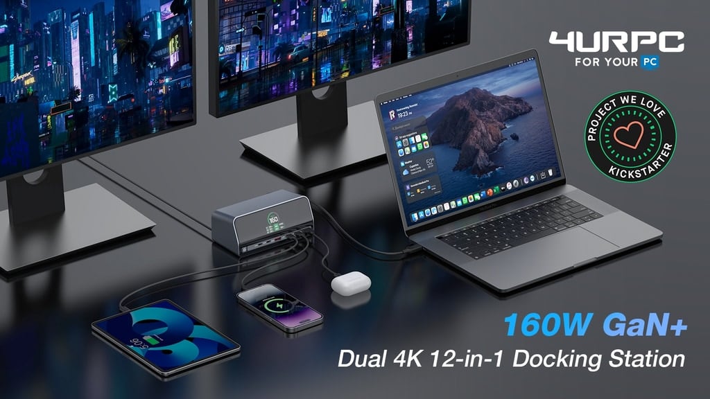 4URPC 160W GaN+ 12-in-1 Dock with Power & Resolution Display