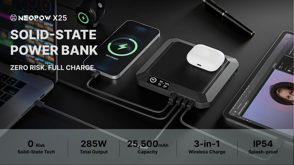 NeoPow X25: Worlds First 285W Solid-State Power Bank